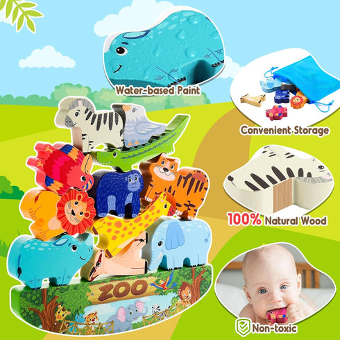 Animals Montessori Toddler Toys 2 3 4 5 6 7 Year Old Boys Girls Wooden Animal Blocks Stacking Toy Kids Birthday for Boy Girl Age 3-7 Educational T...