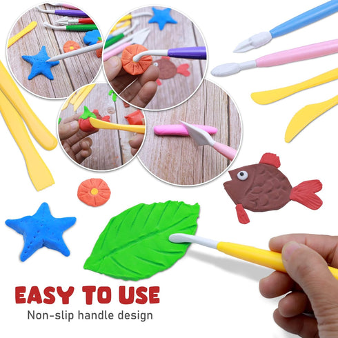 DUGATO Clay Sculpting Tools (17pc Set) - Double-Sided Plastic Modeling Kit for Polymer Clay, Pottery, Fondant & Cake Decorating - Art & Craft Supp...