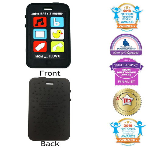 Cell Phone Teether | Cute Baby Teether Black | Kids Pretend Play Toy Fake Phone for Babies | Mobile Telephone Silicone Teething Toy | Infant Pain ...