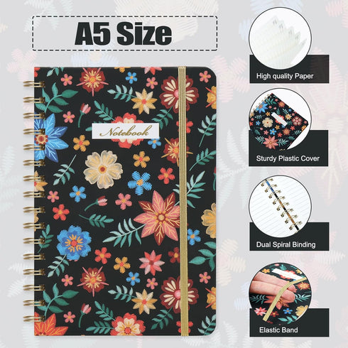 EOOUT Spiral Notebook, A5 Hardcover Spiral Journal for Women, 5.7x8.5 Inches, 160 pages, Cute Floral Notebook, Lined Journal for Gifts Office Scho...