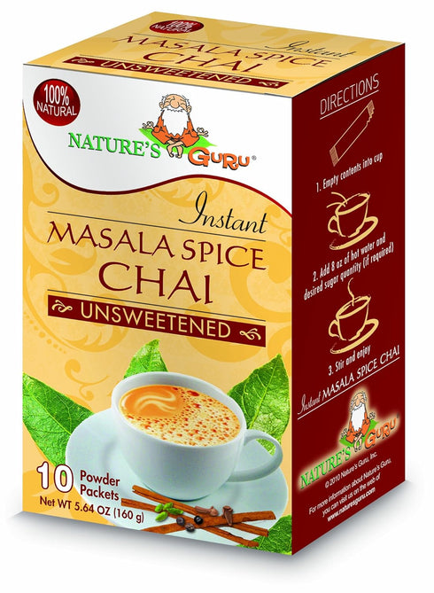 Nature's Guru Instant Masala Spice Chai Tea Drink Mix Unsweetened 10 Count Single Serve On-the-Go Drink Packets, 5.64 Ounce (Pack of 1) (MCU_FBA)...