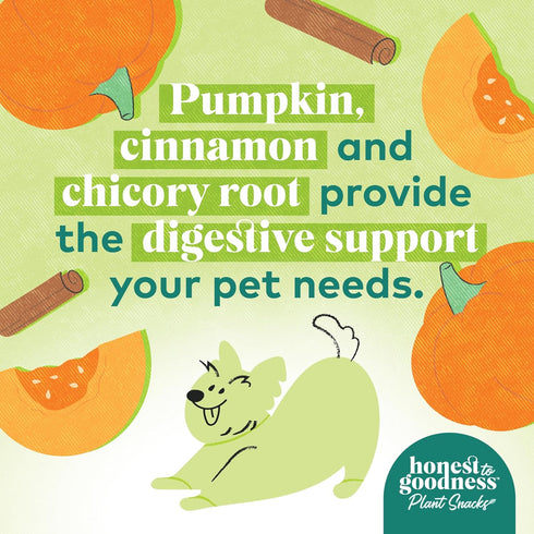 Honest to Goodness Plant Snacks Mellow Belly Pumpkin & Cinnamon Recipe Dog Treats, Enriched with Omega 3s & Postbiotics, 8oz...