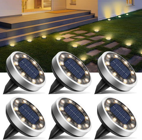btfarm 6 Pack Solar Ground Lights Outdoor, 8 LED Flat Solar Lights Outdoor Pathway IP65 Waterproof for Garden Pathway Lawn Patio Yard Landscape, W...