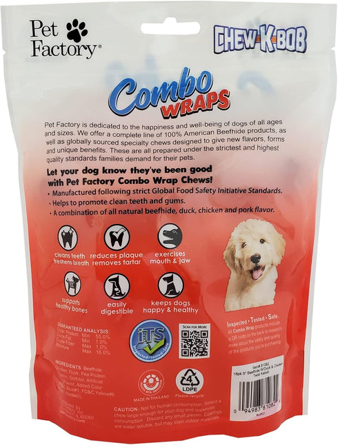 Pet Factory Combo Wraps Pork Flavored Beefhide 5" Twist Kabobs Dog Chew Treats w/ Real Chicken & Duck Meat Wrap - 18 Count/1 Pack...