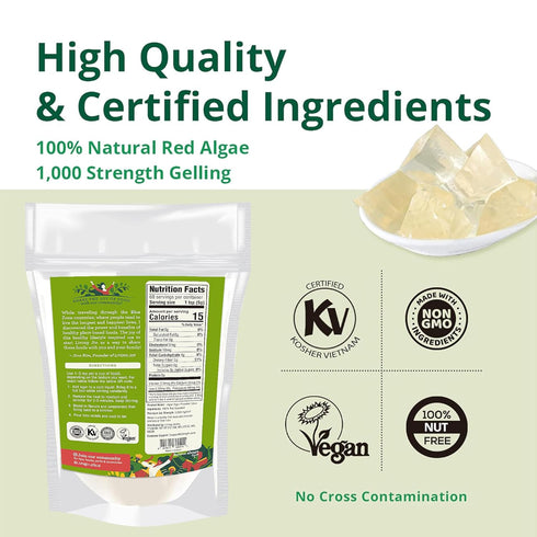 LIVING JIN Agar Agar Powder, 12 oz. Plant-Based Gelatin Powder, Vegan Agar Agar, Vegan Jello, Sugar-Free, 100% Natural Red Algae...