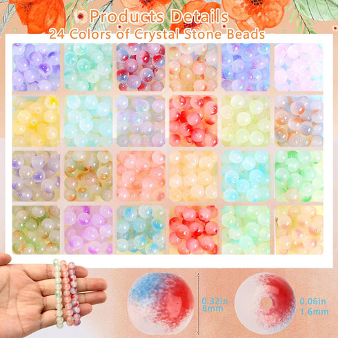 480pcs 8mm Glass Beads for Jewelry Making Bracelet Kit with 24 Colors Candy Style Perfect Beading Supplies for Bracelet Making and DIY Jewelry...