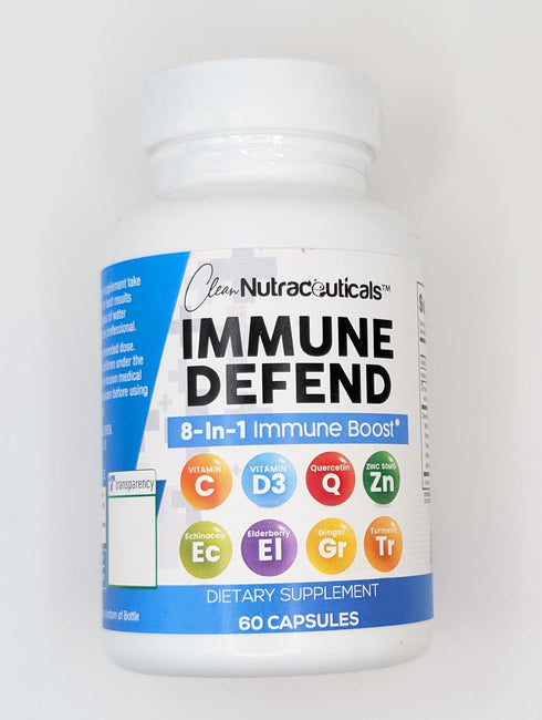 Clean Nutraceuticals Immune Defense Support Supplement 8 in 1 with Zinc 50mg Quercetin, VIT C 1000mg, Vitamin D3 5000 IU, Elderberry, Ginger - Imm...