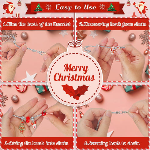2024 Christmas Advent Calendar Charm Bracelets for Girls, SIXNIE 24-Days Xmas Countdown Calendar with 2pcs DIY Charm Bracelets Kits, Creative Jewe...