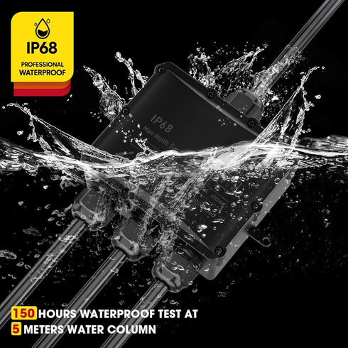IP68 Waterproof Junction Box, 4-Way Outdoor Cable Connectors with 4 Cable M25 Gland Wire Connector Electrical Junction Box for 4-14 mm Diameter Ca...