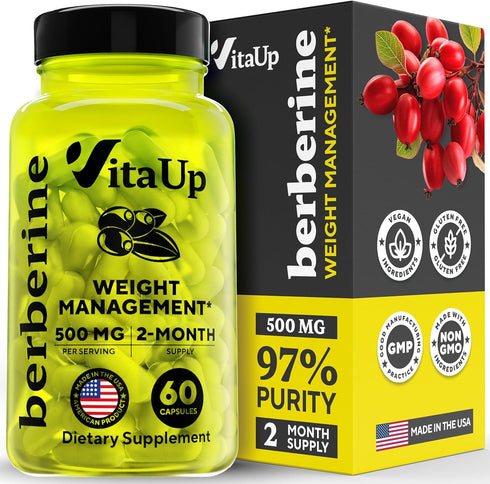 Berberine Supplement 500mg - USA Made Berberine 500mg - 97% Tested Purity Berberine HCL - Berberine Supplements with Berberine Powder for Weight M...