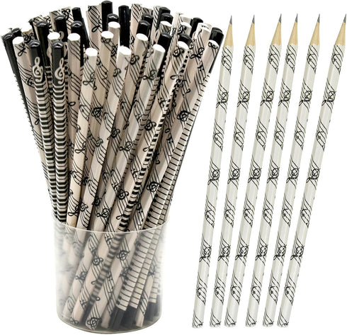 24PCS Music Pencils Musical Notes Pencil Piano Wooden Pencils Stripe HB Pencils with Musical Instruments Patterns for School Teachers Artists Supp...