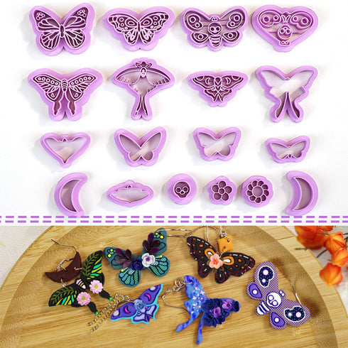Moth Polymer Clay Cutters: 18 Pcs Earrings Clay Cutters, Butterfly Clay Cutters, Moth Clay Cutter, 3D Print Clay Cutters for Earrings Making...