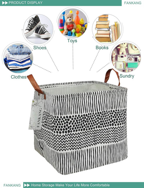 FANKANG Square Nursery Hamper Storage Bins Canvas Laundry Basket Foldable with Waterproof PE Coating Storage Baskets Gift Baskets for Children, Of...