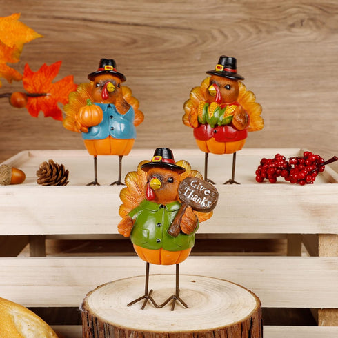 FORUP Thanksgiving Turkey Tabletop Centerpiece Decor, Set of 3 Resin Turkey Friends Decoration for Autumn Fall Thanksgiving Harvest Home Decoratio...