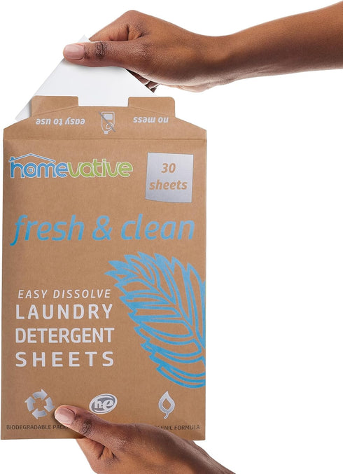 Homevative Laundry Detergent Sheets, 30 Sheets, Up to 60 Loads, Easy Dissolve, Fresh & Clean, Eco package, HE Compatible, Septic friendly, Great f...