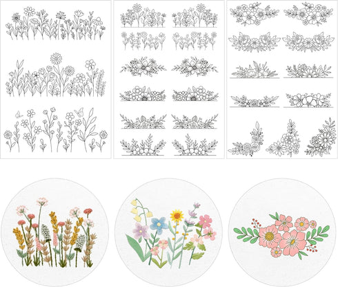 Water Soluble Embroidery Stabilizer - CRASHOT 3 Sheets 26 Pcs Stick and Stitch Embroider Paper Wash Away, Embroidery Patterns, Flower Floral leave...