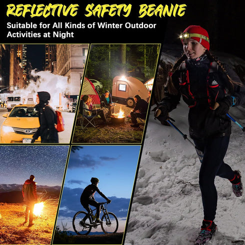 4 Pieces Reflective Hats for Men High Visibility Safety Knit Hats Unisex Winter Reflective Hat Cold Weather Running Winter Beanie Knitted Beanie w...