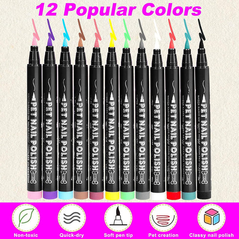 Quick Dry Dog Nail Polish Pens 12 Colors,Pet Safe and Non-Toxic Nail Polish Easy Application for Dogs, Cats, and Small Pets Nail Accessories...