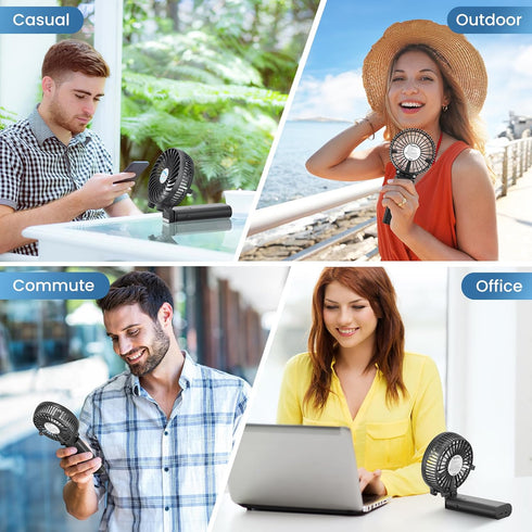 HandFan 5200mAh Portable Handheld Fan, Personal Hand Held Fan USB Rechargeable, 180° Foldable Portable & Detachable Handle Design,3 Speeds Strong ...