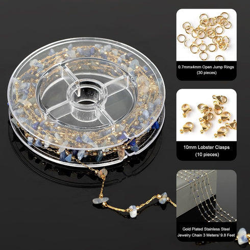 YOUBEIYEE Gold Plated Chain for Jewelry Making Blue Natural Stone Bead Chain Women Necklace Bracelet DIY Stainless Steel Jewelry Supplies...