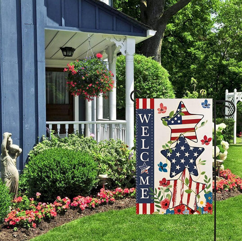4th of July Patriotic Welcome Garden Flag 12.5 x 18 Inch Independence Day Memorial USA Flag Double Sided Burlap Flag for Anniversary Decor...