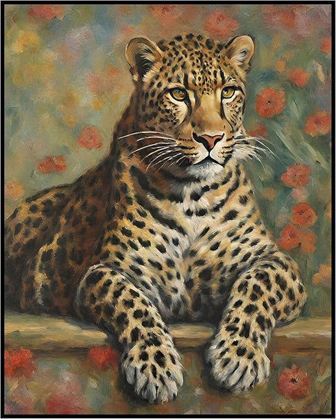 Posterizer 1 pcs- Leopard lying on the ground between flowers-Art for Animal Lovers-Floral Botanical Art- Gift for Men Women Teens-Decor for Bedro...