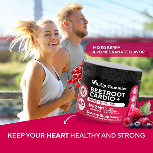 Beet Root Gummies - Cardio Beet Gummies 2600mg - Nitric Oxide Gummies with Beet Root, Grape Seed Extract, Coq10, Vitamin C & B12 - Beet Chews for ...