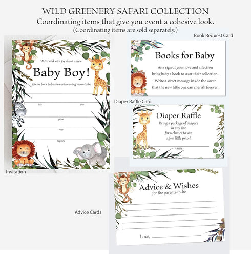 Set of 50 Safari Theme Diaper Raffle Cards, Diaper Raffle Cards for Baby Shower, Diaper Raffle Tickets for Jungle Theme Baby Shower...