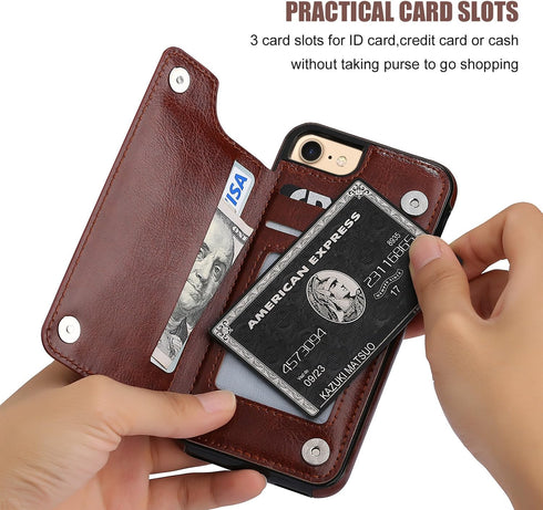 ONETOP for iPhone SE(2022) iPhone SE(2020) iPhone 7/8 Wallet Case with Card Holder, Premium PU Leather Kickstand Card Slots, Double Magnetic Clasp...