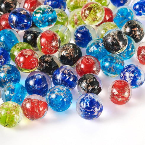 50Pcs Glow in The Dark Lampwork Beads 14.5mm Round Gold Sand Glass Beads Handmade Millefiori Crystal Beads Spacers for Crafts DIY Jewelry Making S...