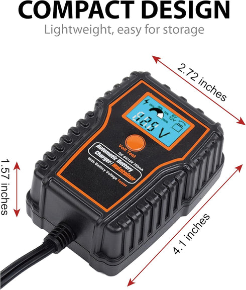 12 Volt Battery Maintainer Battery Trickle Charger Float Charger LCD Display 6V 12V 750mA Battery Maintainer Float Charger for Car/Motorcycle/ATV....