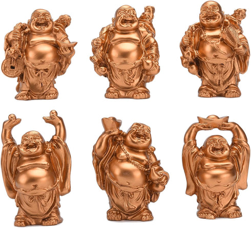 BRABUD 6pcs Resin Statue Laughing Buddha Statue Lucky Happy Buddha Figurines Feng Shui Decoration (2.5'' Gold)...