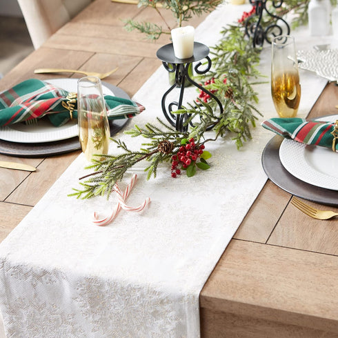 DII Holiday Dining Table Linen Sparkle Metallic Kitchen Décor, Table Runner, 14x72, Jacquard Snowflakes...