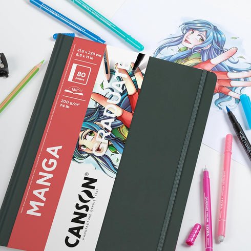 Canson Graduate Manga Paper, Hard Cover Art Journal, 5.5x8.5 inches, 40 Sheets — Artist Paper for Illustration, Character Studies, Comics...