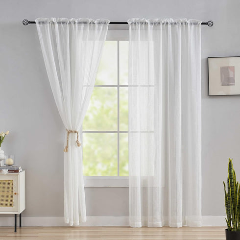 Home Brilliant Striped White Sheer Curtains 84 Inches Long Lace Voile Window Treatment Living Room Bedroom Curtains, 2 Panels, 54" X 84 Inch Lengt...