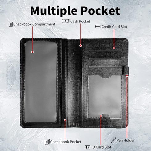 Checkbook Cover,Leather Standard Register Checkbook Case with RFID Blocking - Check Book Cover Wallet for Women Duplicate Check Card Pen Holder,Bu...