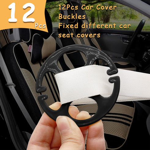 24Pcs Car Seat Cover Plum Plate Metal Hooks, 12Pcs Plastic Car Seat Covers Chucks and 12Pcs Metal Hooks Set Locking Clip Plastic Card Fixed Fasten...