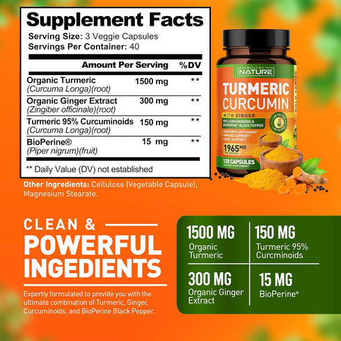 Turmeric Curcumin 1965mg with Ginger & BioPerine Black Pepper Extract - High Absorption 95% Curcuminoids for Joint & Antioxidant Support - Non-GMO...
