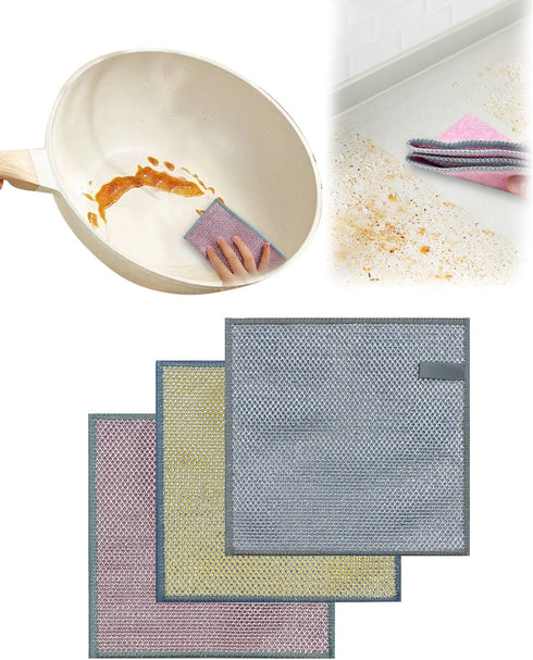 2024 New Multipurpose Wire Dishwashing Rags for Wet and Dry, Dual-Sided Structure, Non Scratch Wire Dish Cloth, Multipurpose Wire Miracle Cleaning...