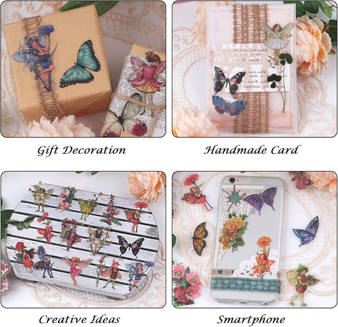 Dizdkizd Vintage Flower Fairy Sticker Set (360 Pieces), Transparent Aesthetics Journaling Stickers for Scrapbooking, Card Making, Envelopes...