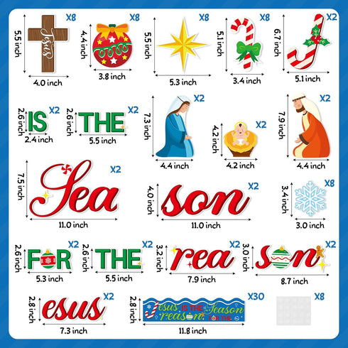 BeYumi 96Pcs Jesus is The Reason for The Season Cutouts Bulletin Board Decoration Set Christmas Nativity Christian Faith Religious Sunday School C...