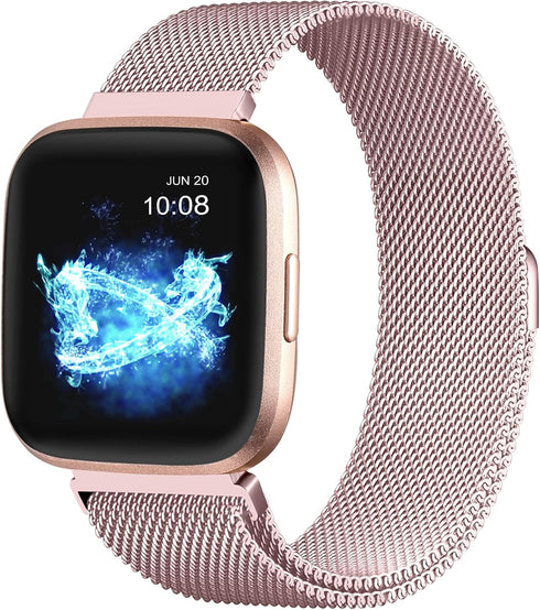 ZWGKKYGYH Compatible with Fitbit Versa and Versa 2 Bands for Women Men, Rose Gold Stainless Steel Metal Mesh Magnetic Band Bracelet Strap Replacem...