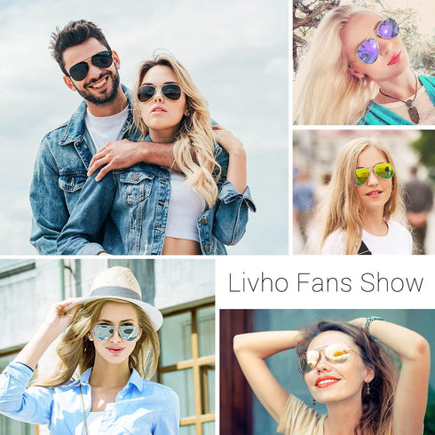 livho Sunglasses for Men Women Aviator Polarized Metal Mirror UV 400 Lens Protection (Gold Purple/Blue)...
