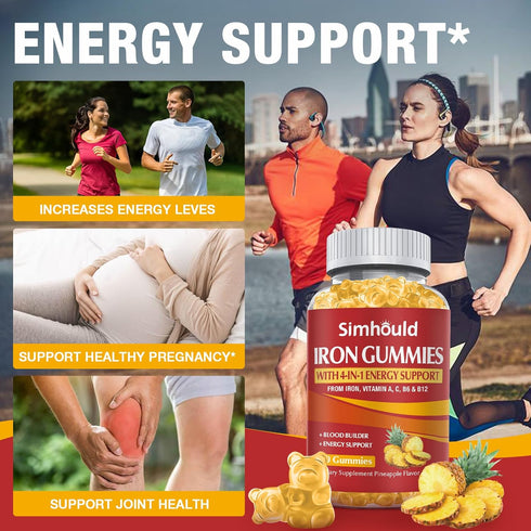 2 Pack Vegan 80MG Iron Supplement Gummies for Women & Men - Vitamin A, C, B for Adults & Kids - Blood Builder & Energy Support for Iron Deficiency...