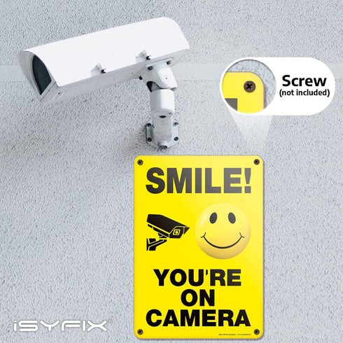 iSYFIX Smile You're on Camera Signs for Business – 1 Pack 7x10 Inch – 100% Rust Free .040 Aluminum Sign, Laminated for UV, Weather, Fade Resistanc...
