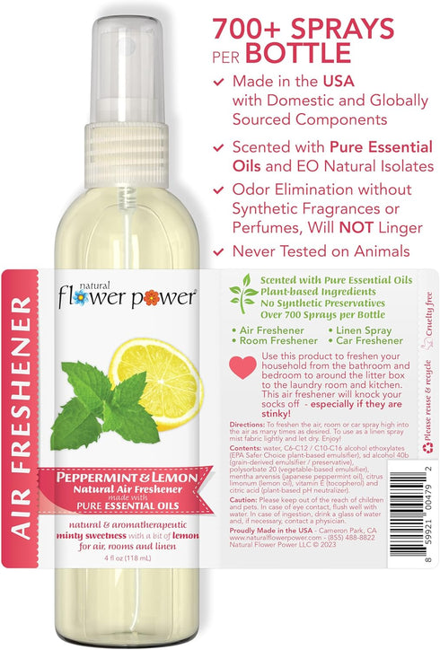 Air Freshener Spray | Variety Pack – Citrus & Spice + Peppermint & Lemon | 4 Fl Oz | Pack of 2 | Scented w/Pure Essential Oils | Plant-Based Room,...