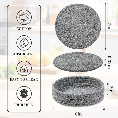 Trivets for Hot Dishes, Trivets for Hot Pots and Pans, Cotton Coasters 4 Pcs and Storage Basket 1 Pack, Pot Holders for Kitchen, Hot Pads for Tabl...
