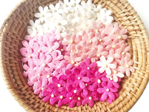 PL Set of 50 Tiny Flowers Embellishment with Thread stem Size 0.5" Mixed pink1 Mulberry Paper Flowers Craft Supplies Scrap Booking Embellishments ...