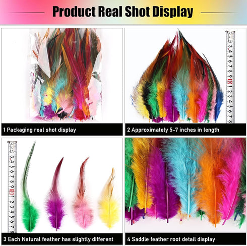 120pcs 5-7" Feathers for Crafts?Saddle Hackle Feather?Rooster Feathers Bulk for Wedding Home Party, Dream Catcher Supplies and DIY Crafts(12 color...