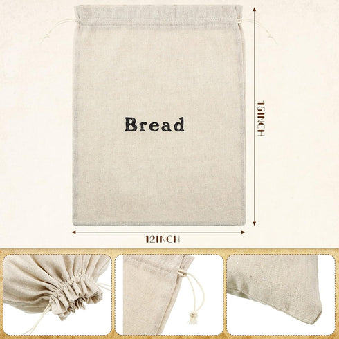 Woanger Linen Bread Bags Burlap Reusable Drawstring Bread Bags 12 x 15 Inch Unbleached Loaves Pastries Pouch Handmade Food Storage for Bakery Bagu...